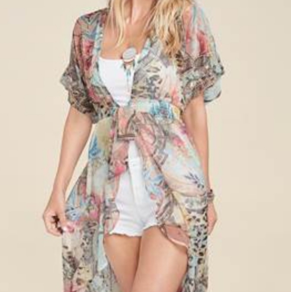 Embellished Floral and Paisley Print Duster